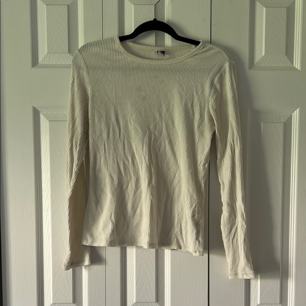 π 5 for $15! π Cream Ribbed Long Sleeve Top